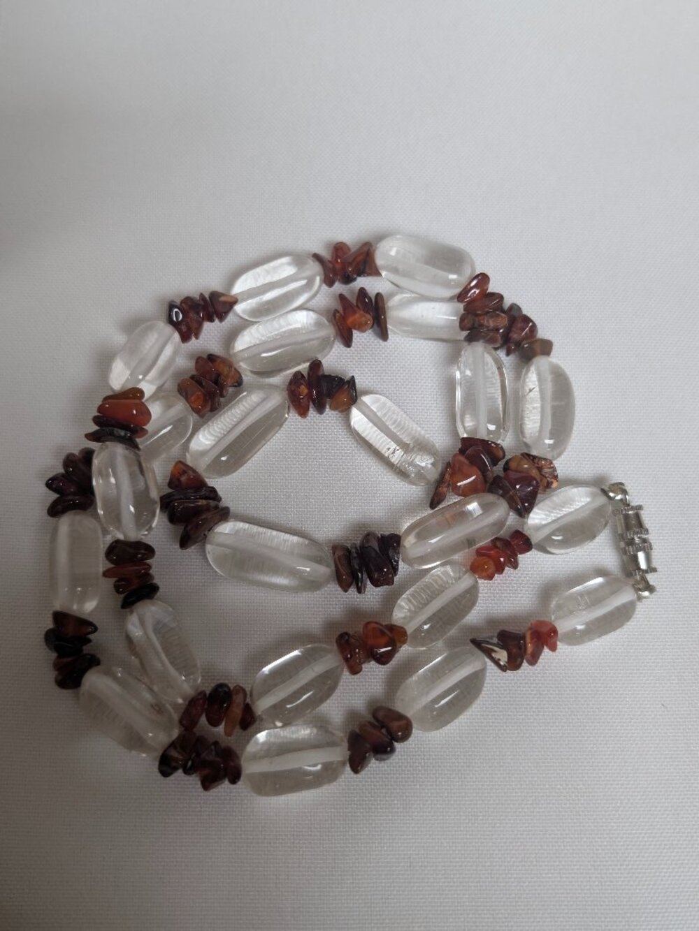 Vintage Quartz Crystal Bead Carnelian Agate Chip Necklace 24"